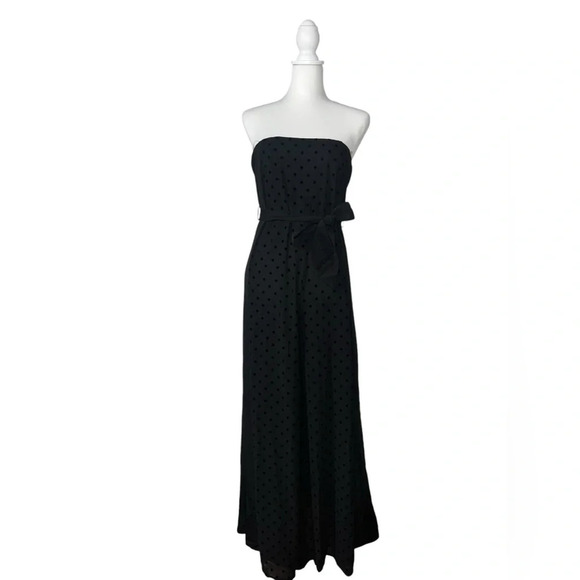 4Sienna Black Stapless Jumpsuit Corset  Small Chiffon Velvet Dot Wide Le… - Picture 1 of 5